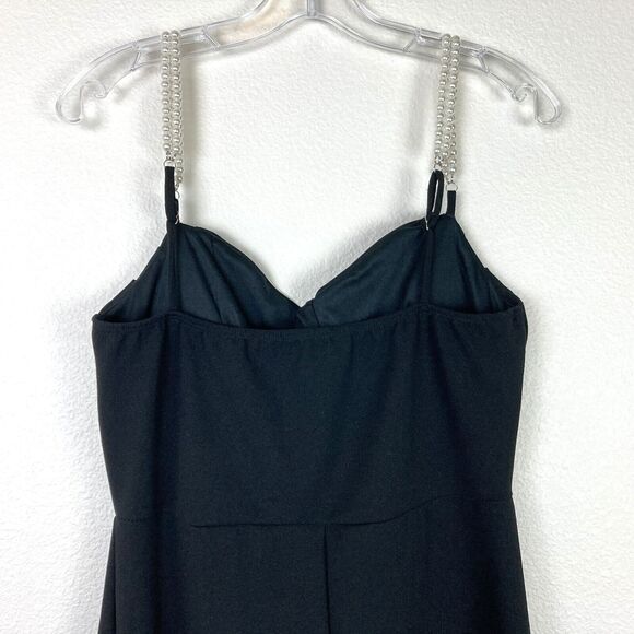 Fashion Nova Flare Leg Jumpsuit Size XL Black Pearl Straps Cocktail Party - Picture 4 of 8